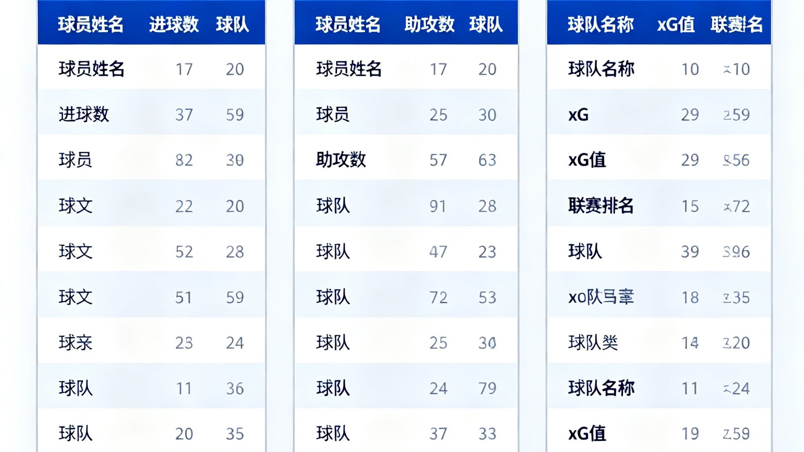 天天体育数据统计界面，展示英超射手榜、助攻榜及球队xG数据